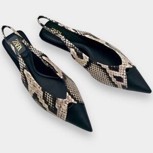Zara snakeskin print  Sling back flats
